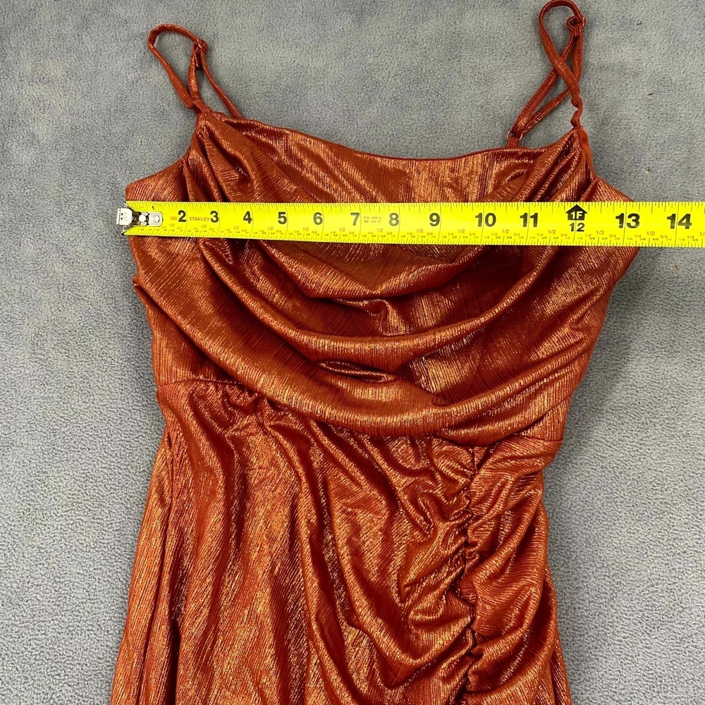 Social Couture Maxi Dress Womens 9/10 Metallic Orange Ruched Wedding Cowl Neck - Picture 2 of 10